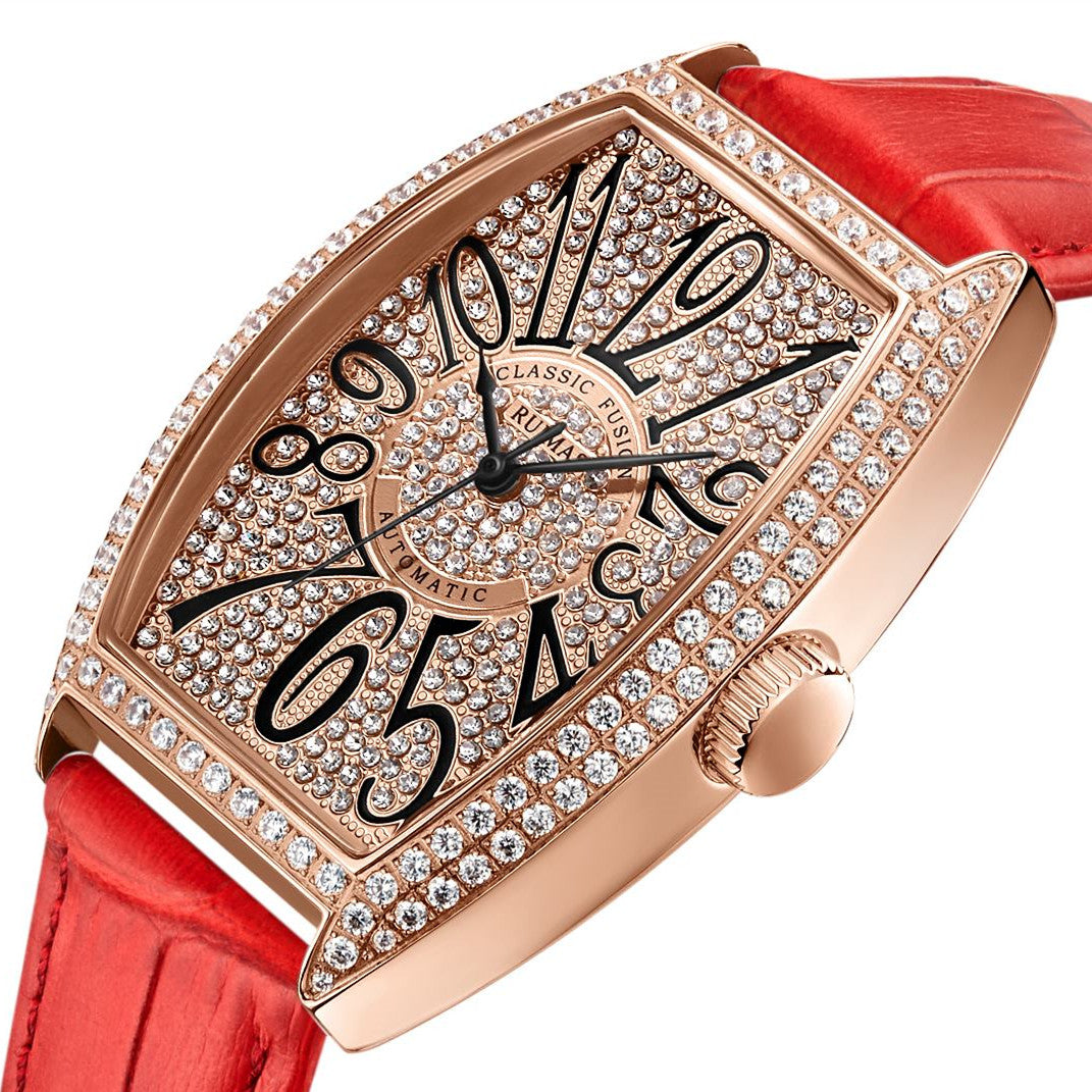 RUIMAS Luxury Diamond Women Automatic Mechanical Watches Waterproof Elegant Ladies Wrist Watch Clock Leather Reloj Mujer 6757-8