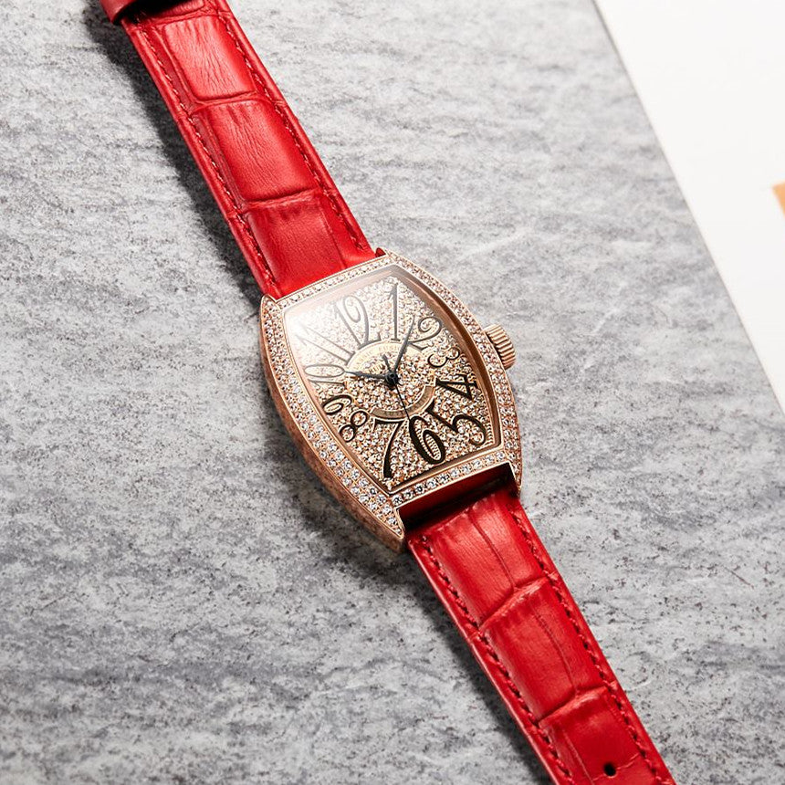 RUIMAS Luxury Diamond Women Automatic Mechanical Watches Waterproof Elegant Ladies Wrist Watch Clock Leather Reloj Mujer 6757-6