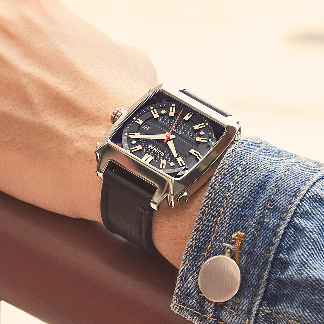 RUIMAS Men's Watches Luxury Automatic Mechanical Wrist Watches Calendar Sapphire Leather Chronograph for Man Reloj Hombre 6763-2