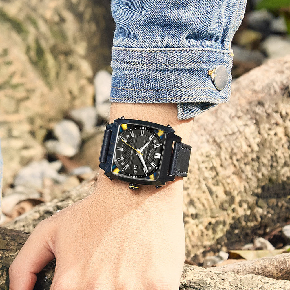 RUIMAS Men's Watches Luxury Automatic Mechanical Wrist Watches Calendar Sapphire Leather Chronograph for Man Reloj Hombre 6763-3