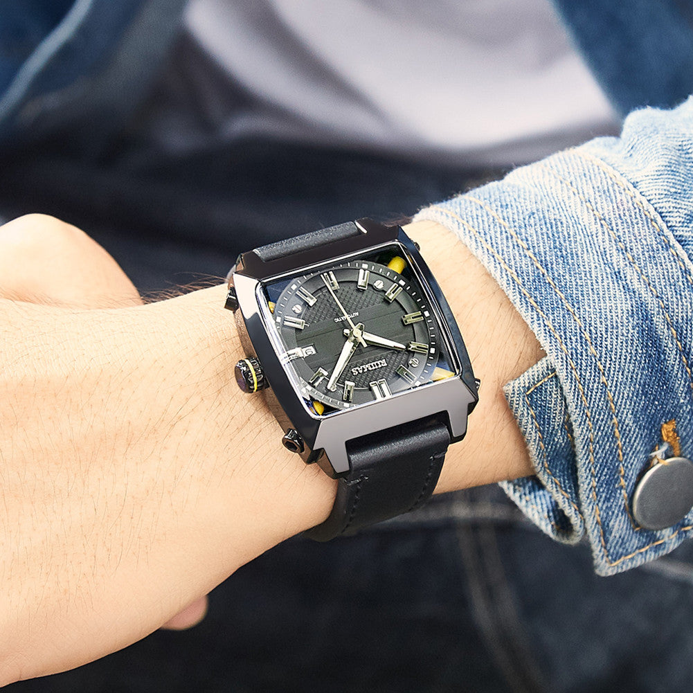 RUIMAS Men's Watches Luxury Automatic Mechanical Wrist Watches Calendar Sapphire Leather Chronograph for Man Reloj Hombre 6763-4