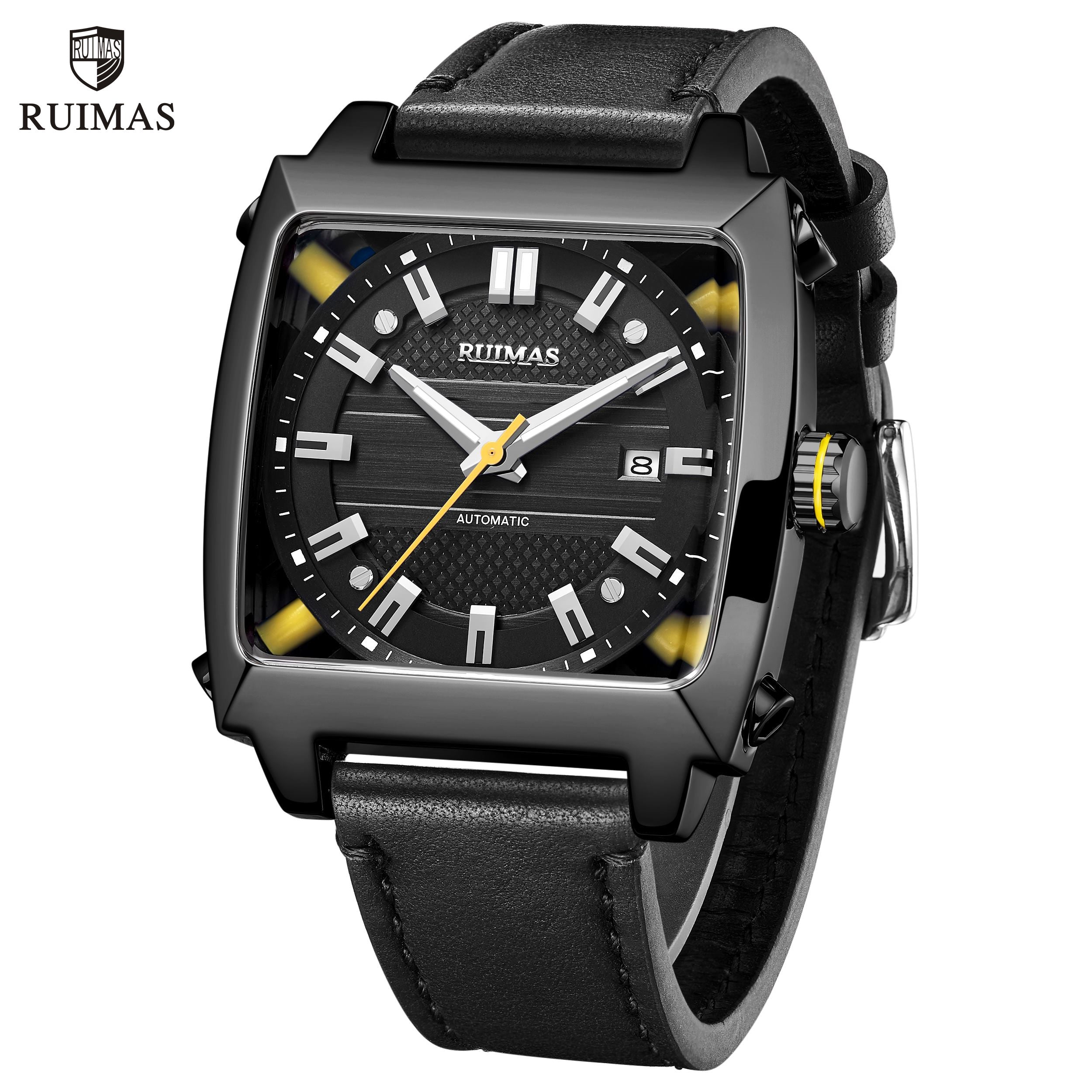 RUIMAS Men's Watches Luxury Automatic Mechanical Wrist Watches Calendar Sapphire Leather Chronograph for Man Reloj Hombre 6763-0