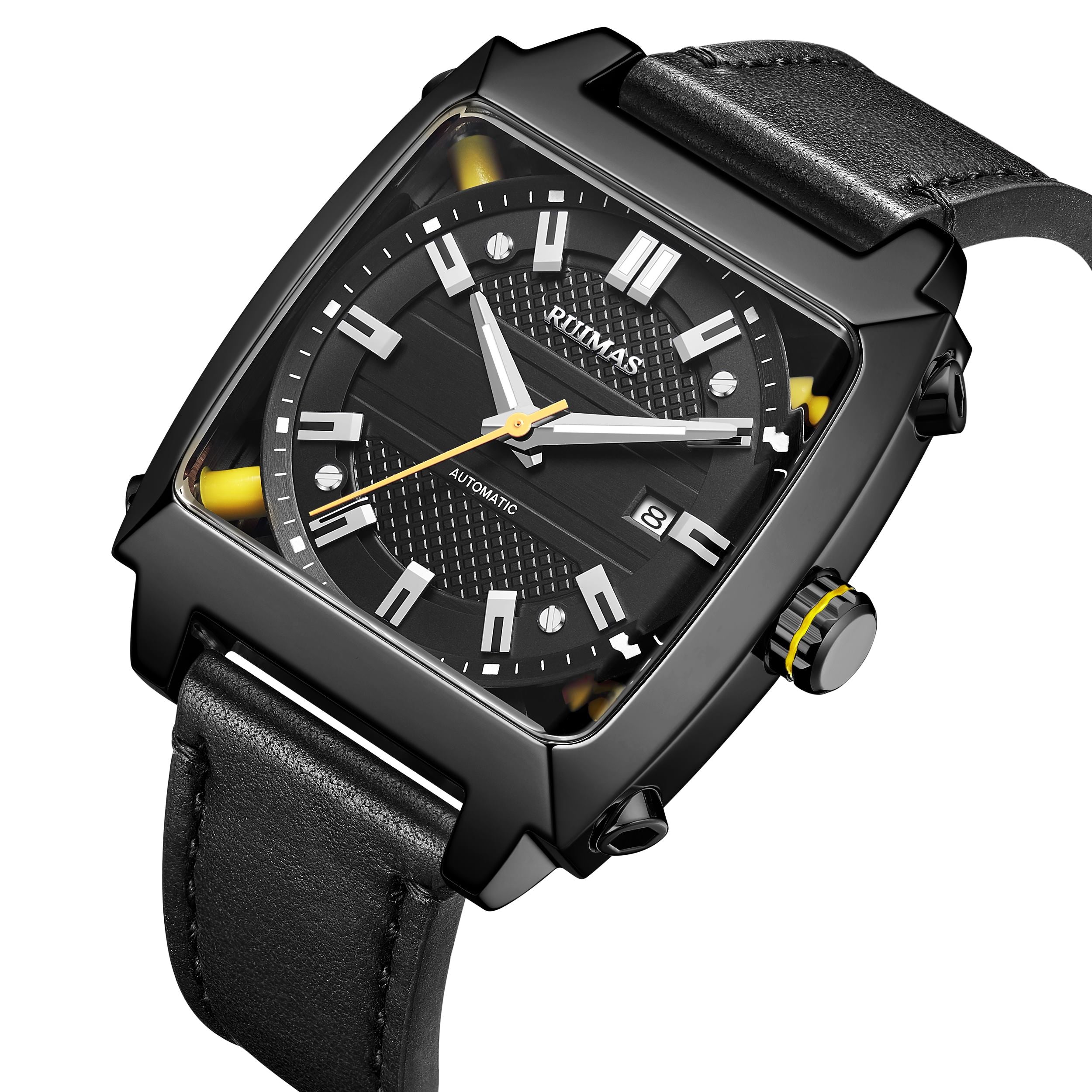 RUIMAS Men's Watches Luxury Automatic Mechanical Wrist Watches Calendar Sapphire Leather Chronograph for Man Reloj Hombre 6763-8