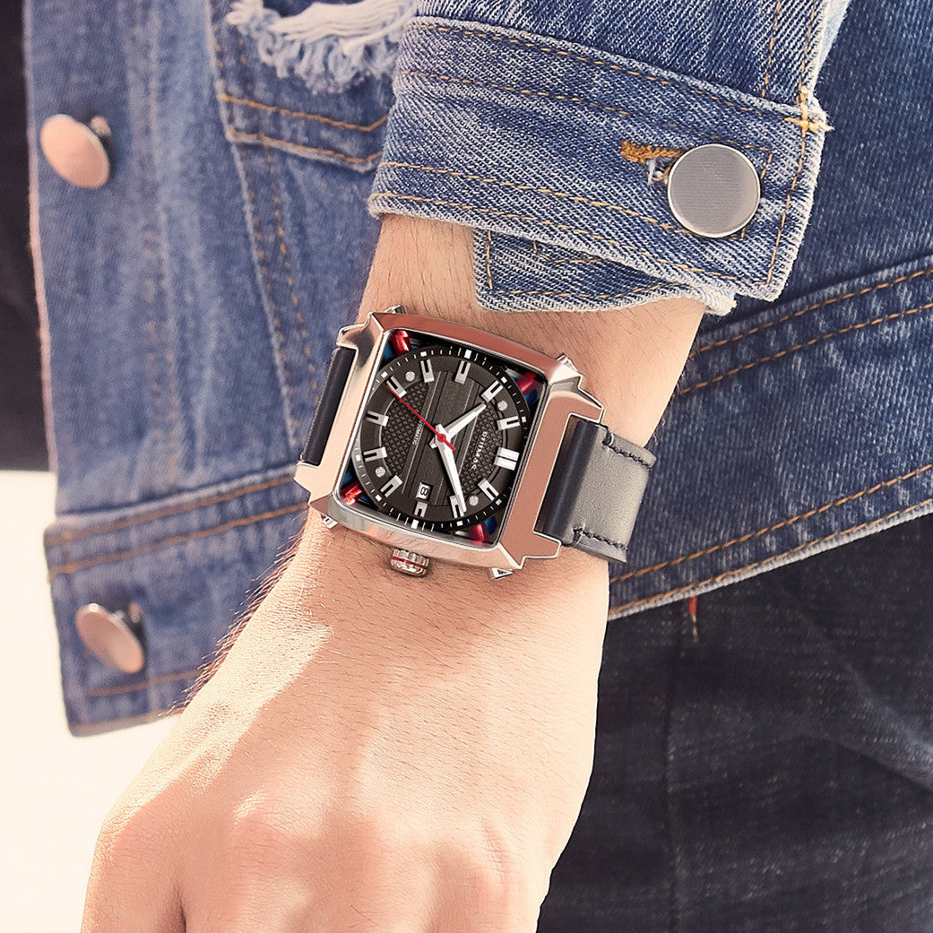 RUIMAS Men's Watches Luxury Automatic Mechanical Wrist Watches Calendar Sapphire Leather Chronograph for Man Reloj Hombre 6763-1