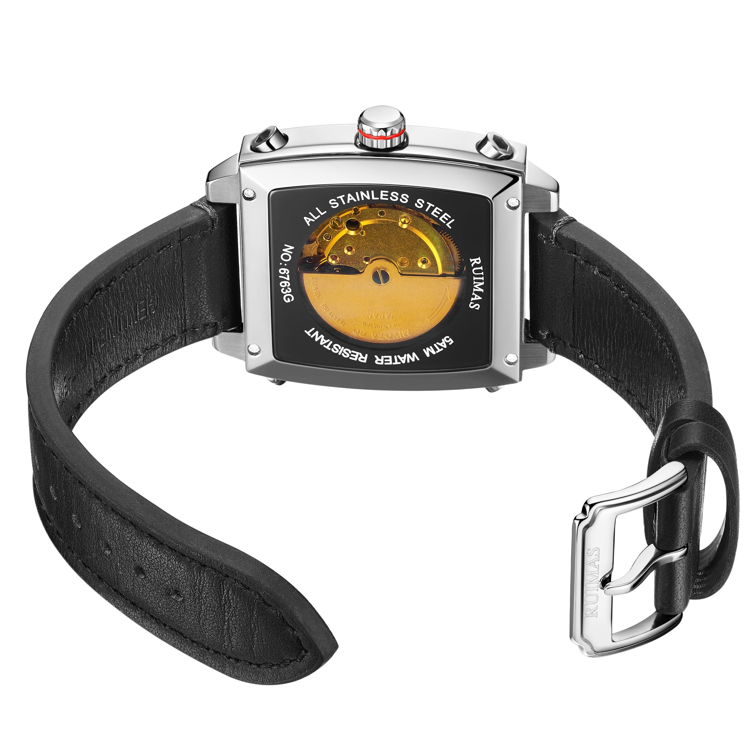 RUIMAS Men's Watches Luxury Automatic Mechanical Wrist Watches Calendar Sapphire Leather Chronograph for Man Reloj Hombre 6763-11