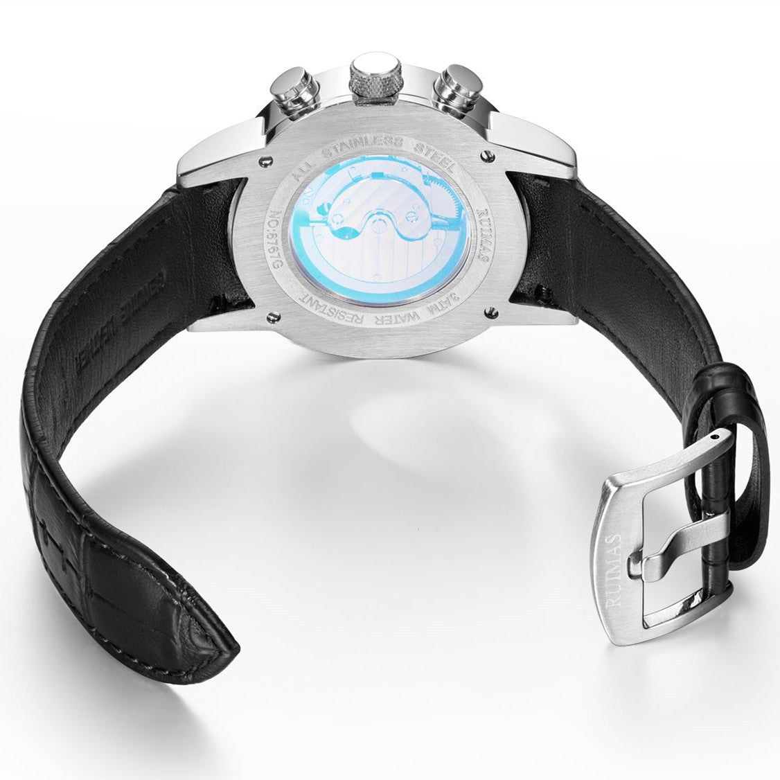 RUIMAS Mechanical Watches for Men Luxury Casual Business Wristwatch Leather Male Clock Date Chronograph Relogios Masculino 6767-12