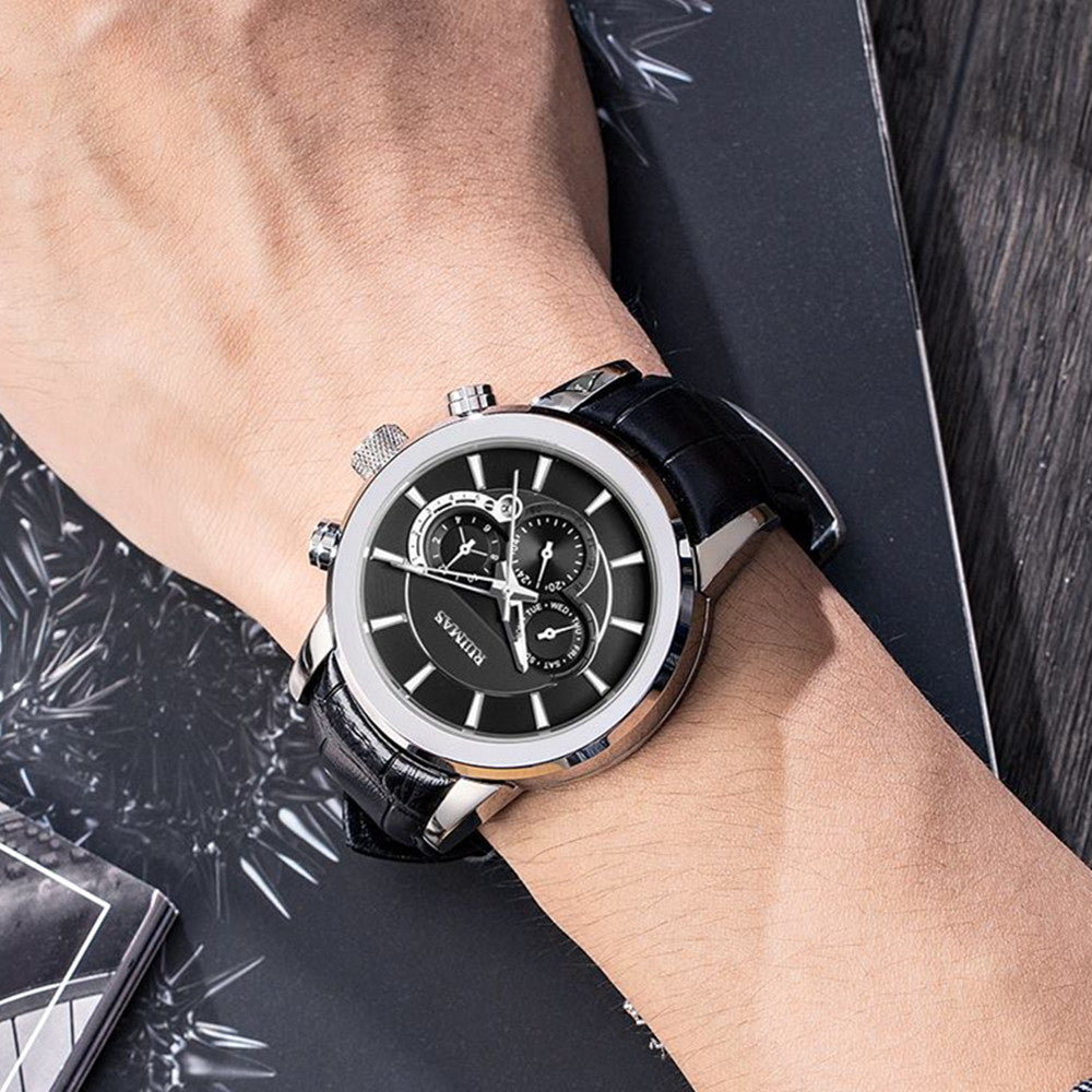RUIMAS Mechanical Watches for Men Luxury Casual Business Wristwatch Leather Male Clock Date Chronograph Relogios Masculino 6767-2