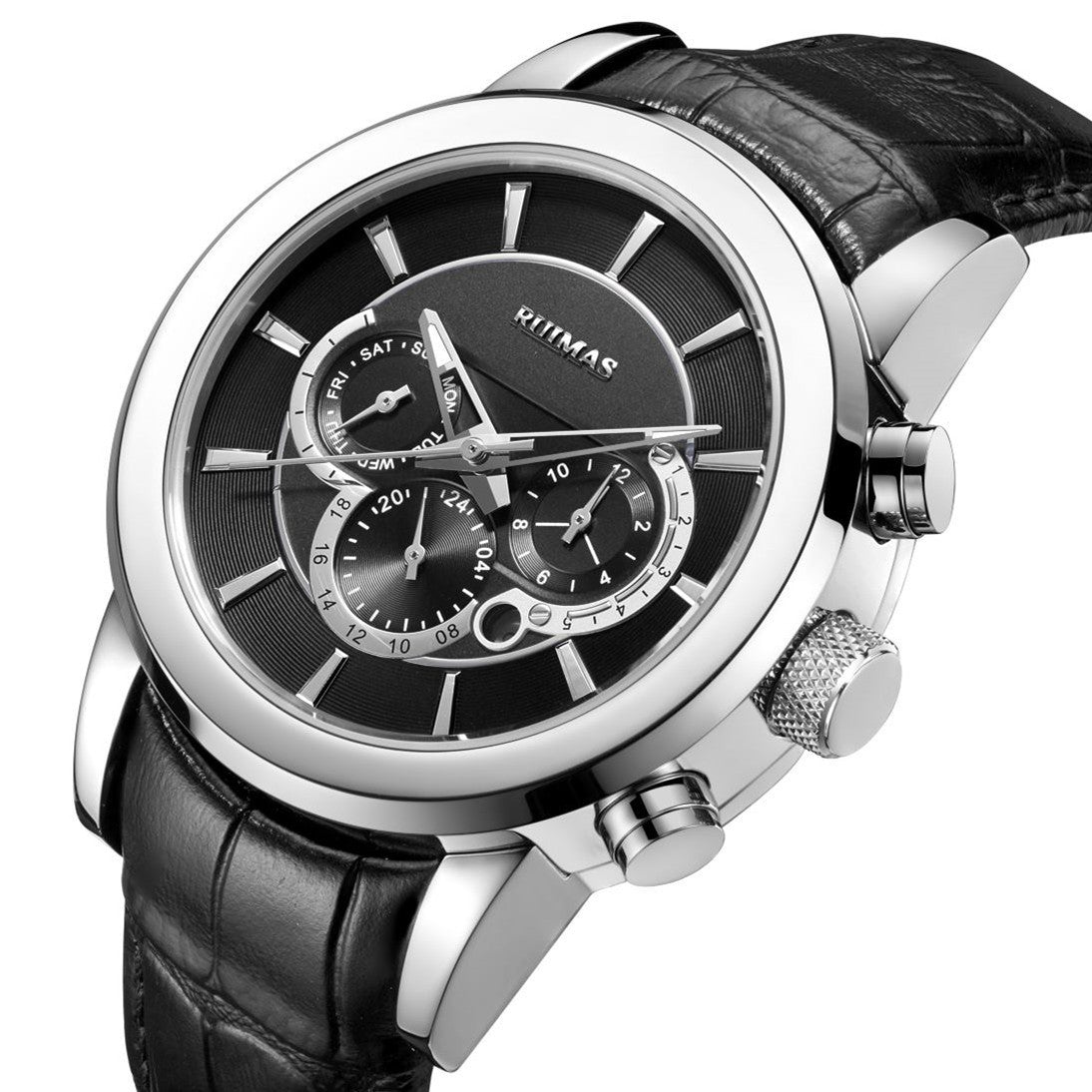 RUIMAS Mechanical Watches for Men Luxury Casual Business Wristwatch Leather Male Clock Date Chronograph Relogios Masculino 6767-10