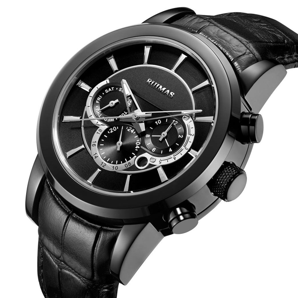 RUIMAS Mechanical Watches for Men Luxury Casual Business Wristwatch Leather Male Clock Date Chronograph Relogios Masculino 6767-11