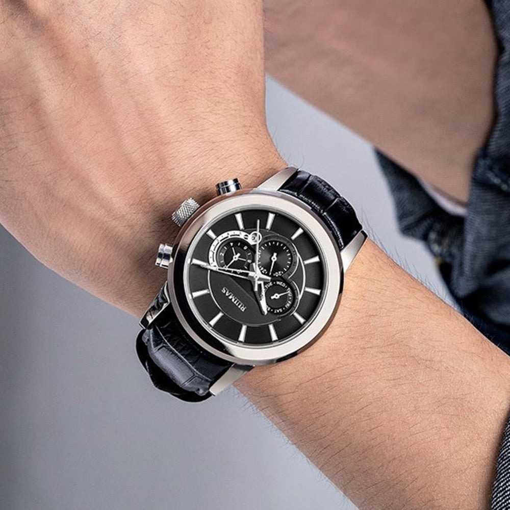 RUIMAS Mechanical Watches for Men Luxury Casual Business Wristwatch Leather Male Clock Date Chronograph Relogios Masculino 6767-1
