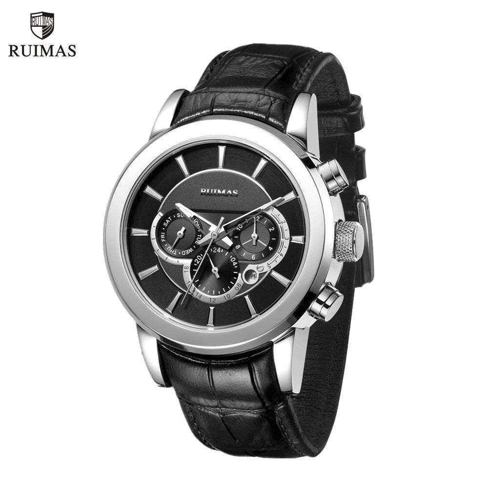 RUIMAS Mechanical Watches for Men Luxury Casual Business Wristwatch Leather Male Clock Date Chronograph Relogios Masculino 6767-0