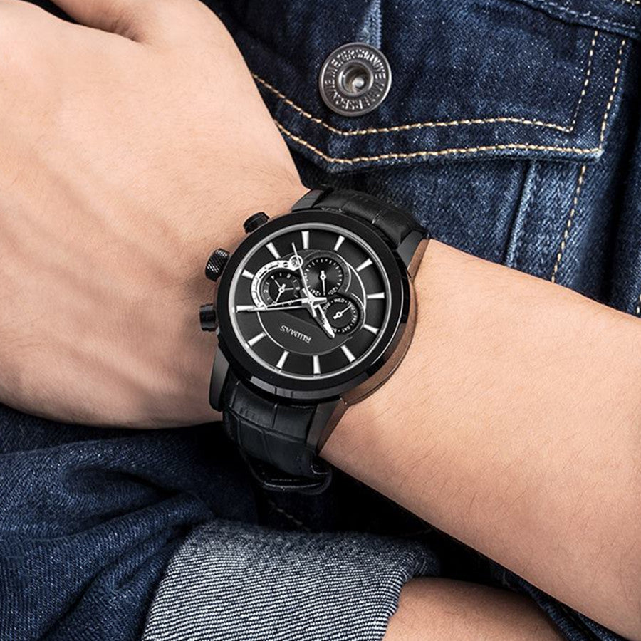 RUIMAS Mechanical Watches for Men Luxury Casual Business Wristwatch Leather Male Clock Date Chronograph Relogios Masculino 6767-3