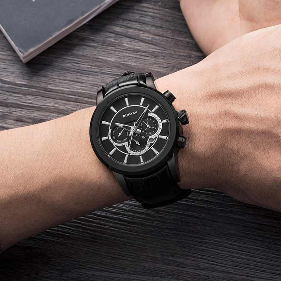 RUIMAS Mechanical Watches for Men Luxury Casual Business Wristwatch Leather Male Clock Date Chronograph Relogios Masculino 6767-4