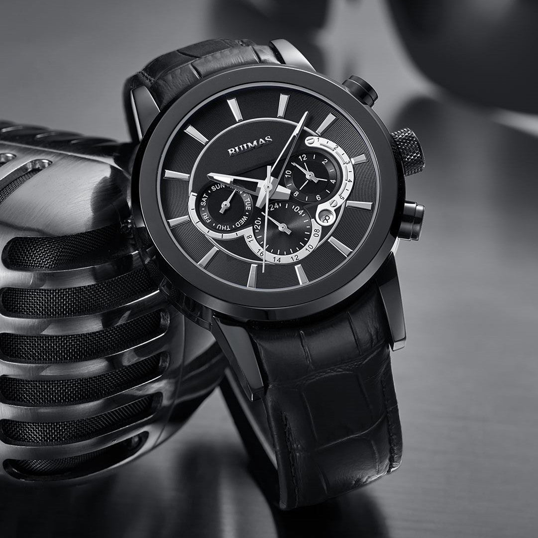 RUIMAS Mechanical Watches for Men Luxury Casual Business Wristwatch Leather Male Clock Date Chronograph Relogios Masculino 6767-8