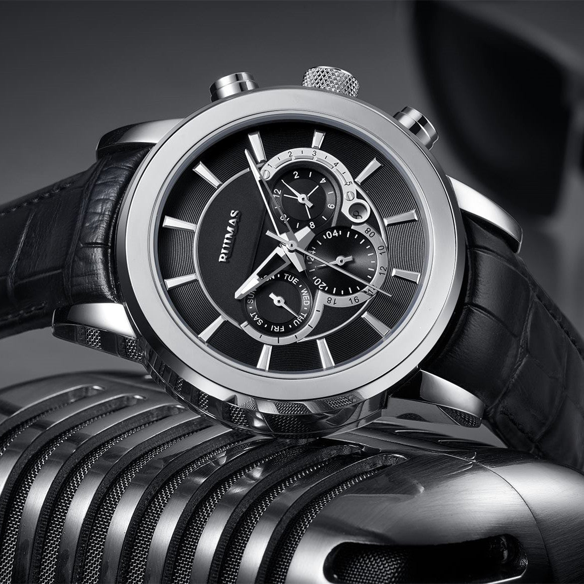 RUIMAS Mechanical Watches for Men Luxury Casual Business Wristwatch Leather Male Clock Date Chronograph Relogios Masculino 6767-7