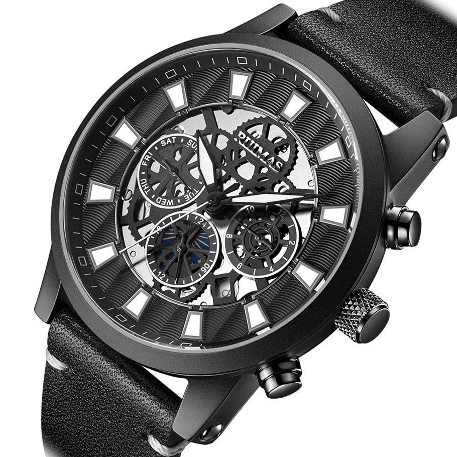 RUIMAS Fashion Men Watches Sapphire Automatic Mechanical Wrist Watch Waterproof Date Leather Casual Male Clock Montre Homme 6768-9