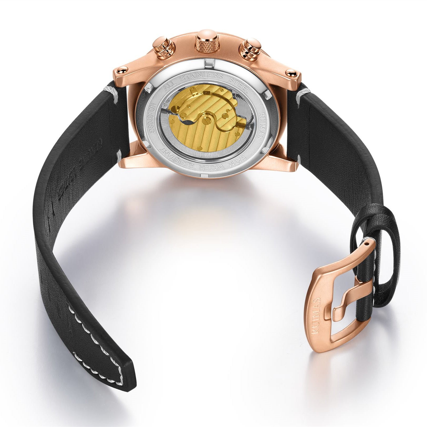 RUIMAS Fashion Men Watches Sapphire Automatic Mechanical Wrist Watch Waterproof Date Leather Casual Male Clock Montre Homme 6768-10