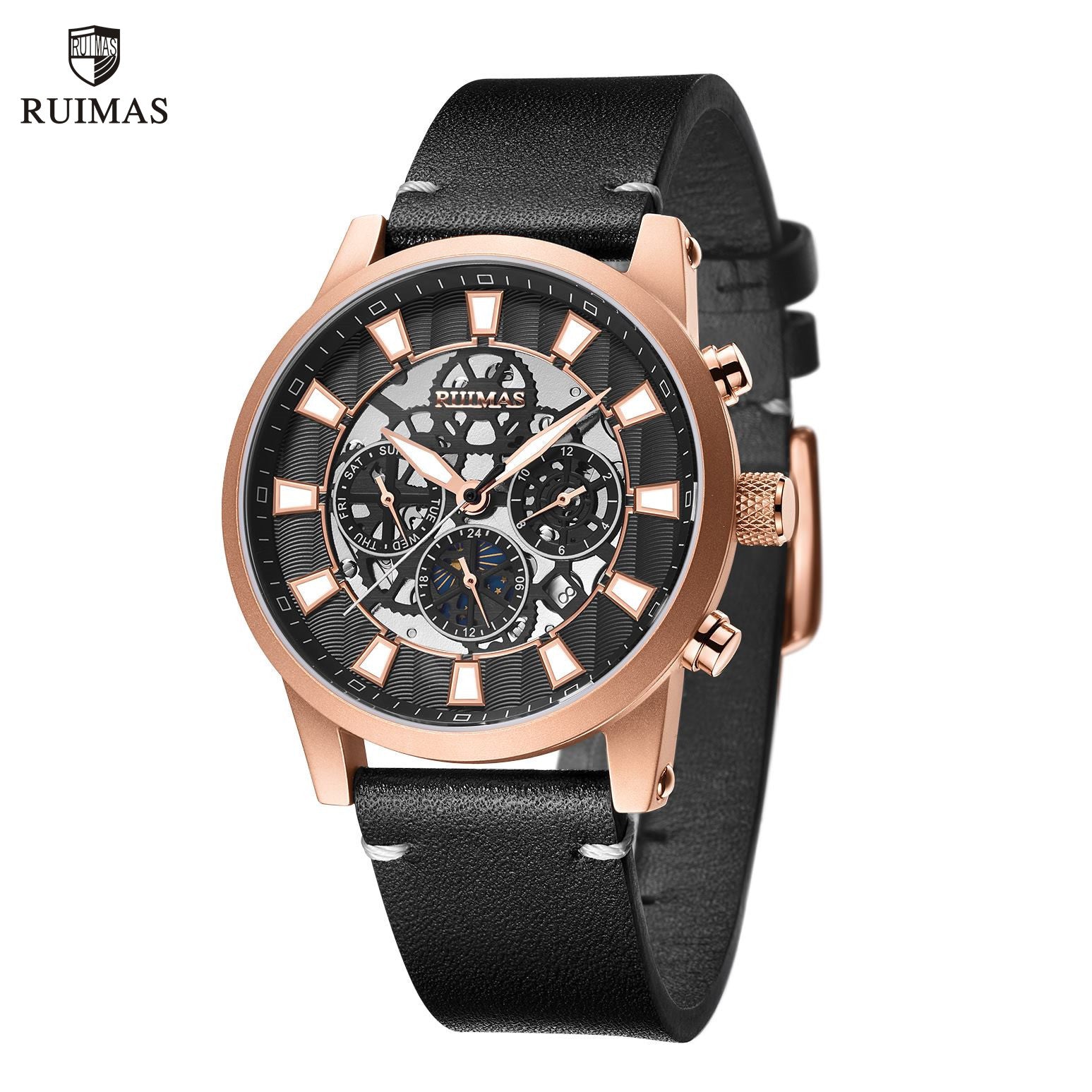 RUIMAS Fashion Men Watches Sapphire Automatic Mechanical Wrist Watch Waterproof Date Leather Casual Male Clock Montre Homme 6768-0
