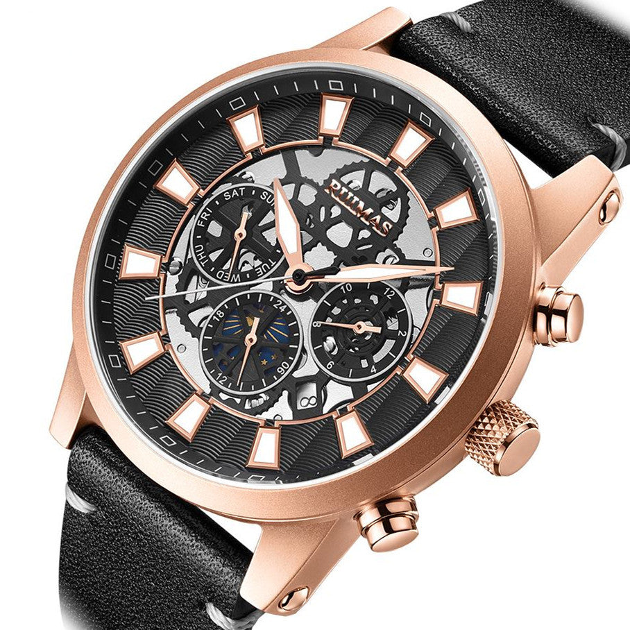 RUIMAS Fashion Men Watches Sapphire Automatic Mechanical Wrist Watch Waterproof Date Leather Casual Male Clock Montre Homme 6768-7