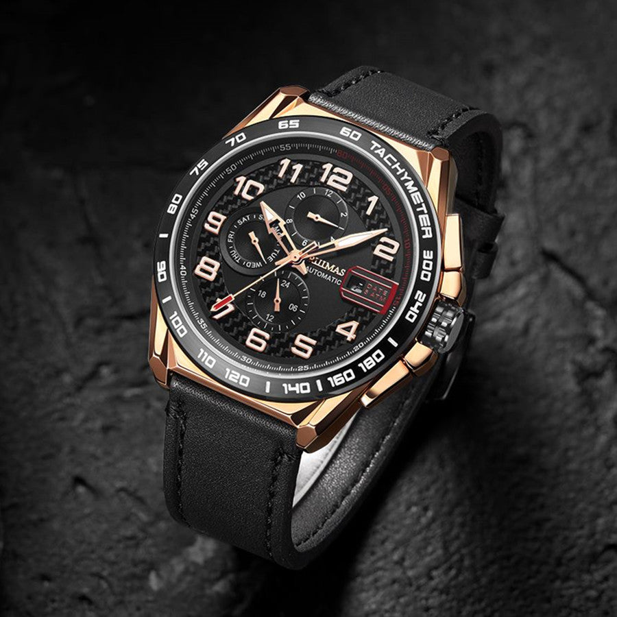 RUIMAS Luxury Men Watches Automatic Mechanical Watch Fashion Sport Casual Wristwatch Leather Strap Luminous Date Male Clock 6771-3