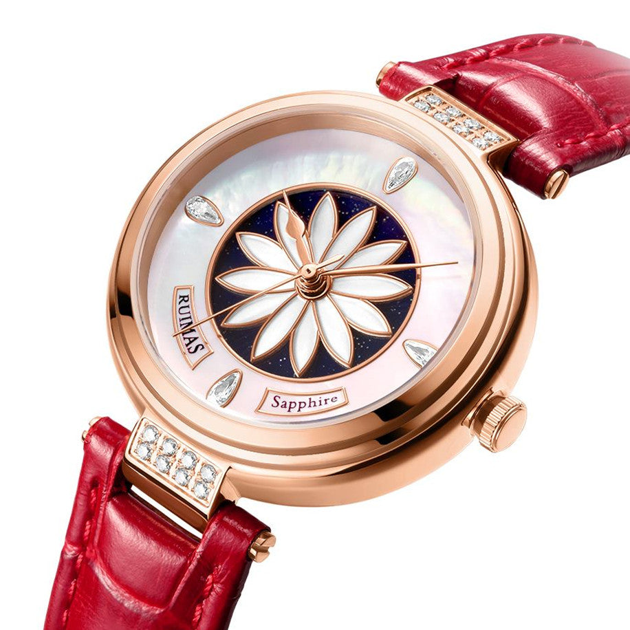 RUIMAS Women's Watch Automatic Mechanical Watches Sapphire Ladies Clock Top Brand Luxury Fashion Female Wristwatch Leather 6776-8
