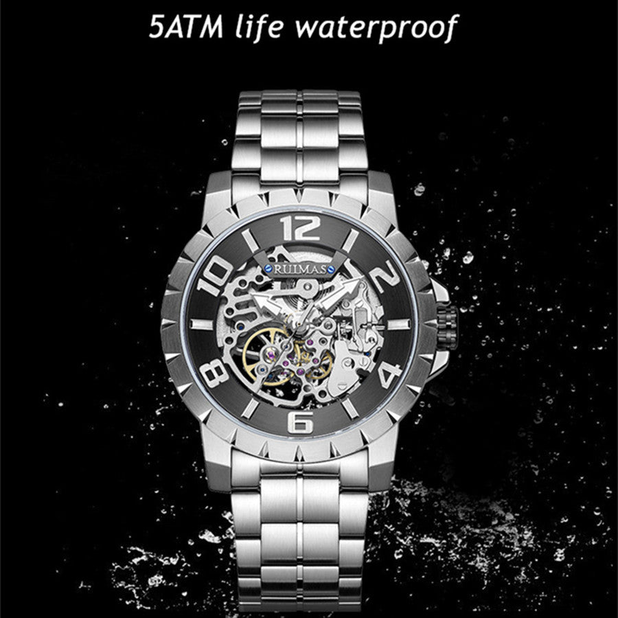 RUIMAS Men Mechanical Watch Luxury Automatic Stainless Steel Bracelet Wristwatches 5ATM Waterproof Clock Relogio Masculino-5
