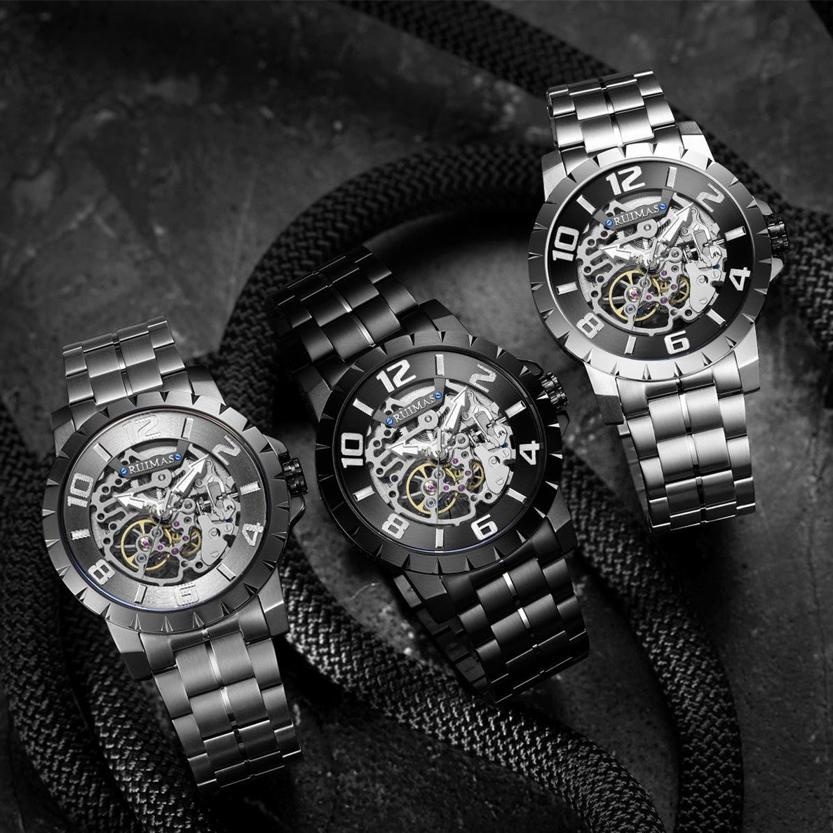 RUIMAS Men Mechanical Watch Luxury Automatic Stainless Steel Bracelet Wristwatches 5ATM Waterproof Clock Relogio Masculino-4