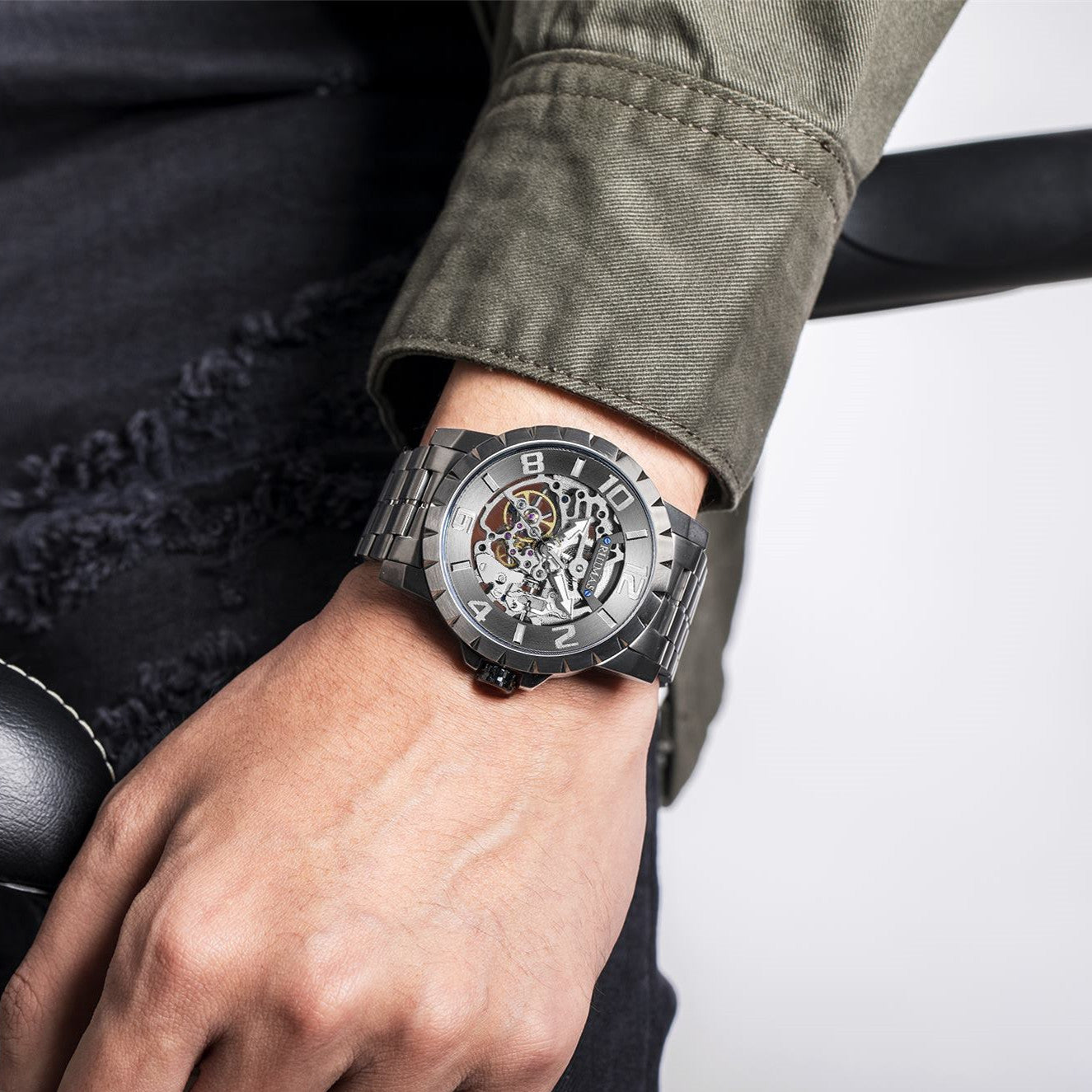 RUIMAS Men Mechanical Watch Luxury Automatic Stainless Steel Bracelet Wristwatches 5ATM Waterproof Clock Relogio Masculino-3