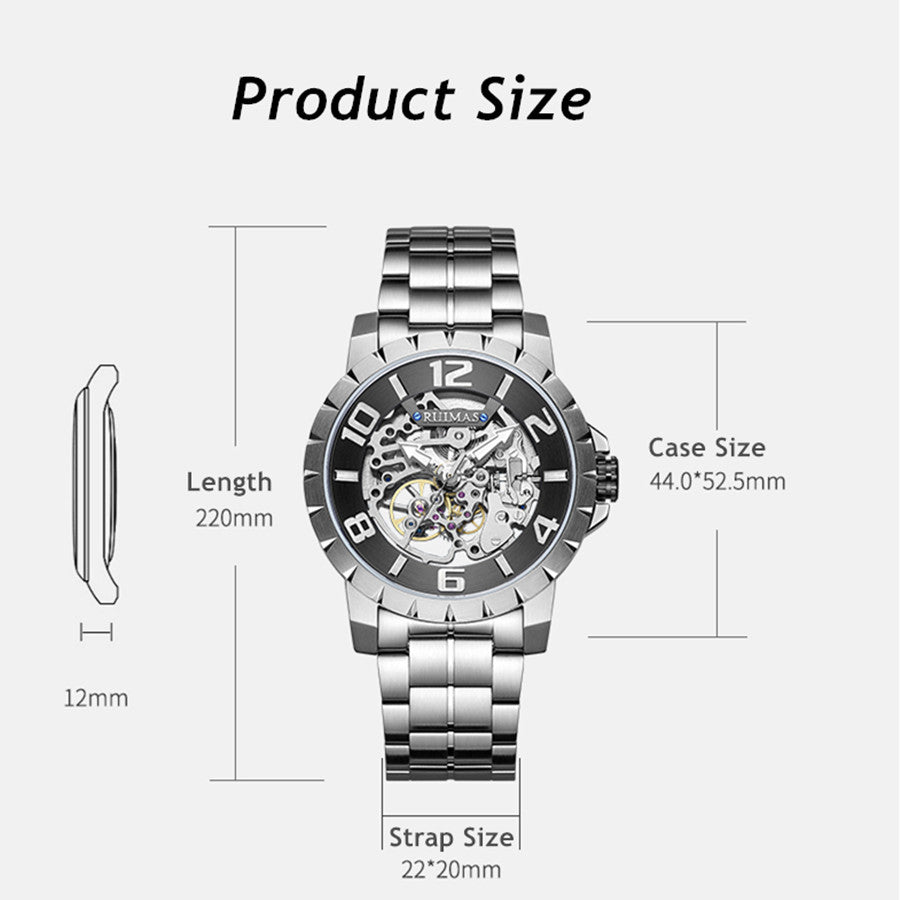 RUIMAS Men Mechanical Watch Luxury Automatic Stainless Steel Bracelet Wristwatches 5ATM Waterproof Clock Relogio Masculino-6