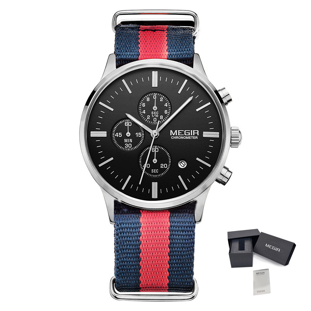 MEGIR Luxury Brand Sports Military Watches for Men Canvas Strap Fashion Men Chronograph Waterproof Luminous Quartz Wristwatch Clock 2011-8
