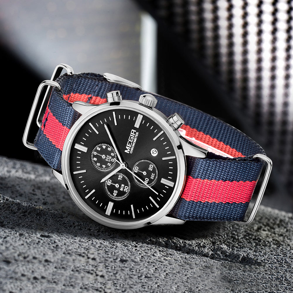 MEGIR Luxury Brand Sports Military Watches for Men Canvas Strap Fashion Men Chronograph Waterproof Luminous Quartz Wristwatch Clock 2011-4