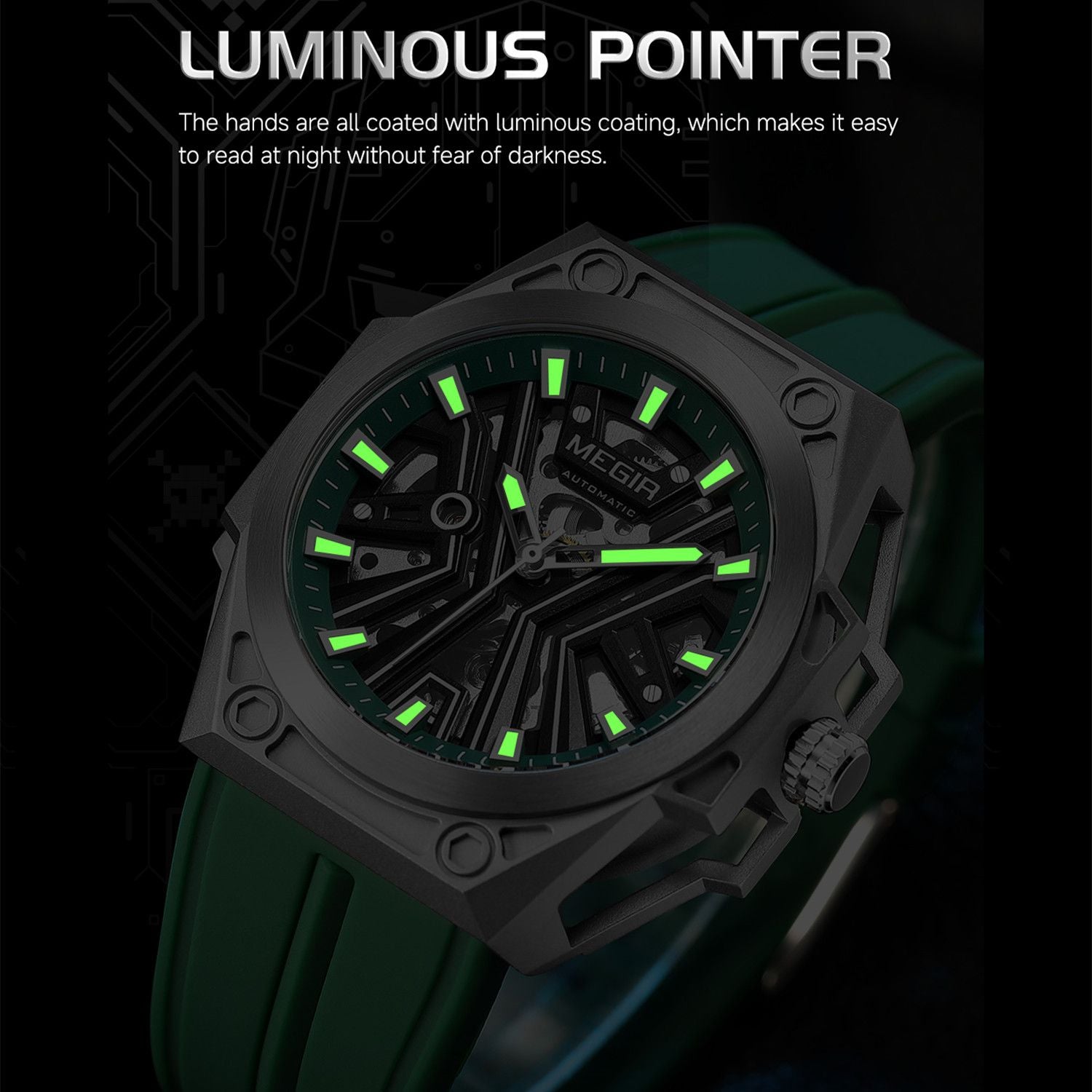 MEGIR Fashion Fully Automatic Mechanical Men's Watch Stainless Steel Case Sports Military Wristwatch Waterproof Watches Clock-6