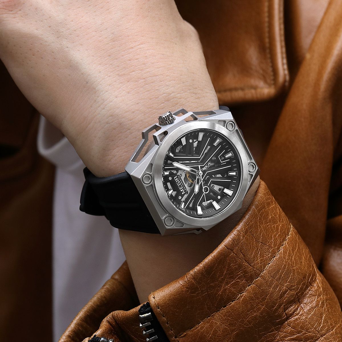 MEGIR Fashion Fully Automatic Mechanical Men's Watch Stainless Steel Case Sports Military Wristwatch Waterproof Watches Clock-3