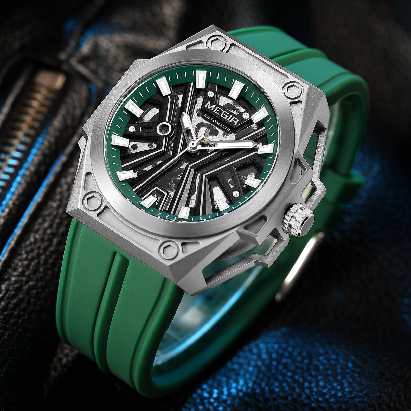 MEGIR Fashion Fully Automatic Mechanical Men's Watch Stainless Steel Case Sports Military Wristwatch Waterproof Watches Clock-9