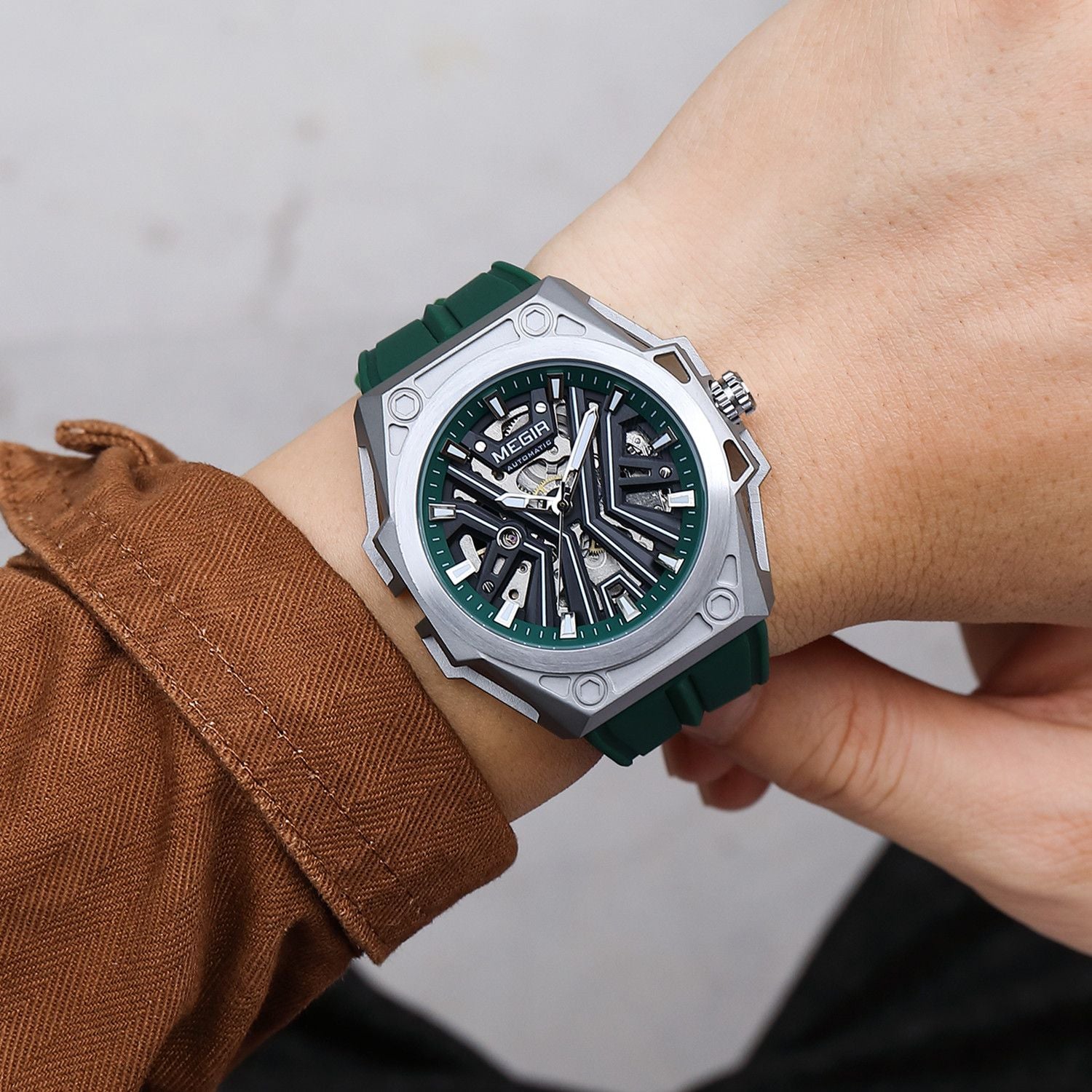 MEGIR Fashion Fully Automatic Mechanical Men's Watch Stainless Steel Case Sports Military Wristwatch Waterproof Watches Clock-2