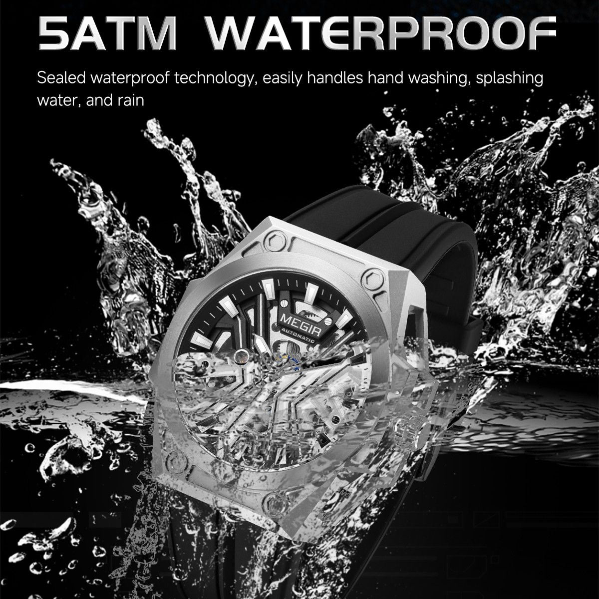 MEGIR Fashion Fully Automatic Mechanical Men's Watch Stainless Steel Case Sports Military Wristwatch Waterproof Watches Clock-7