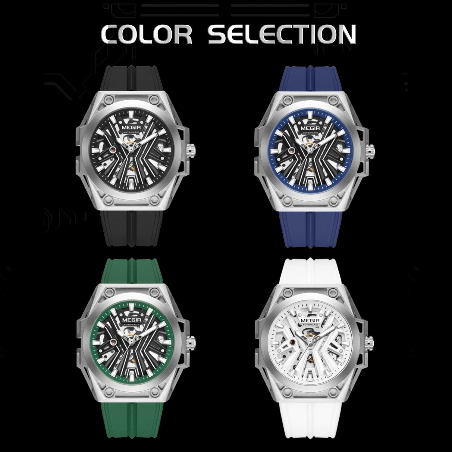 MEGIR Fashion Fully Automatic Mechanical Men's Watch Stainless Steel Case Sports Military Wristwatch Waterproof Watches Clock-8