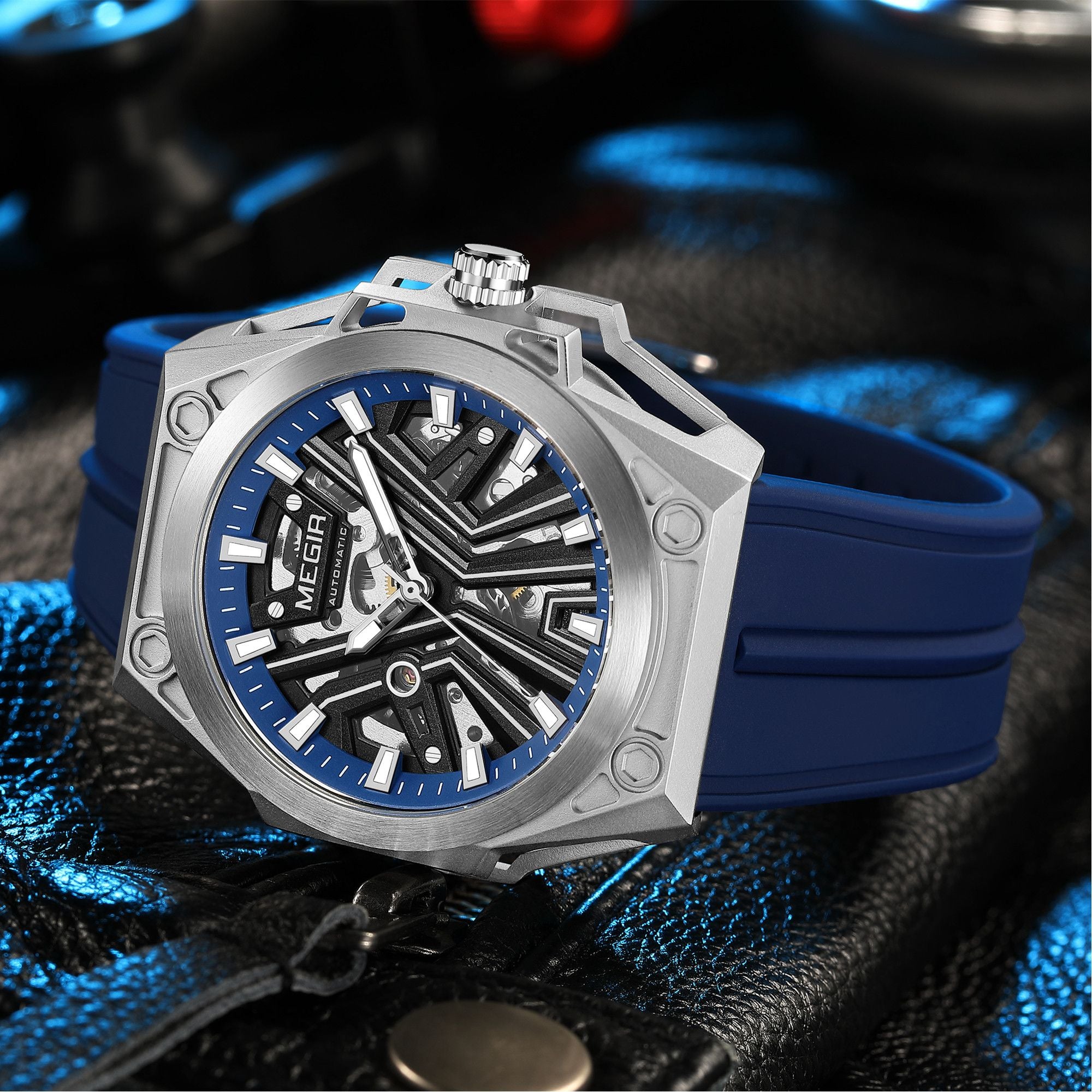 MEGIR Fashion Fully Automatic Mechanical Men's Watch Stainless Steel Case Sports Military Wristwatch Waterproof Watches Clock-11