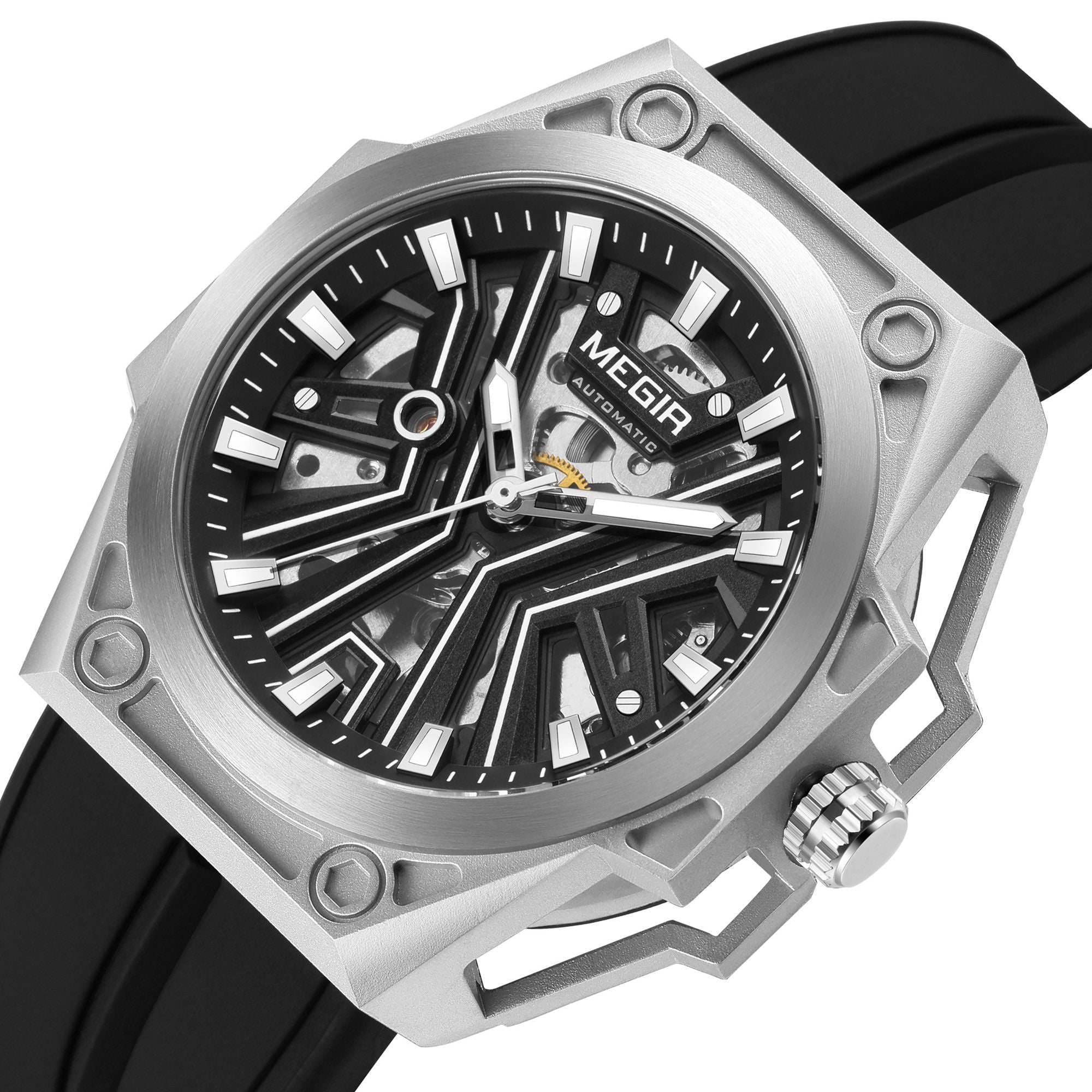 MEGIR Fashion Fully Automatic Mechanical Men's Watch Stainless Steel Case Sports Military Wristwatch Waterproof Watches Clock-14