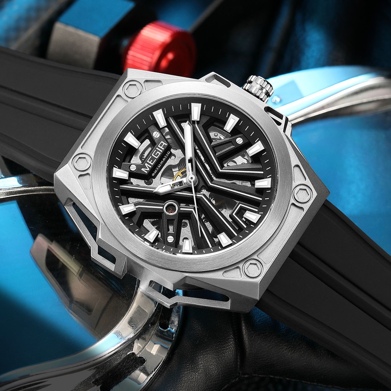 MEGIR Fashion Fully Automatic Mechanical Men's Watch Stainless Steel Case Sports Military Wristwatch Waterproof Watches Clock-12