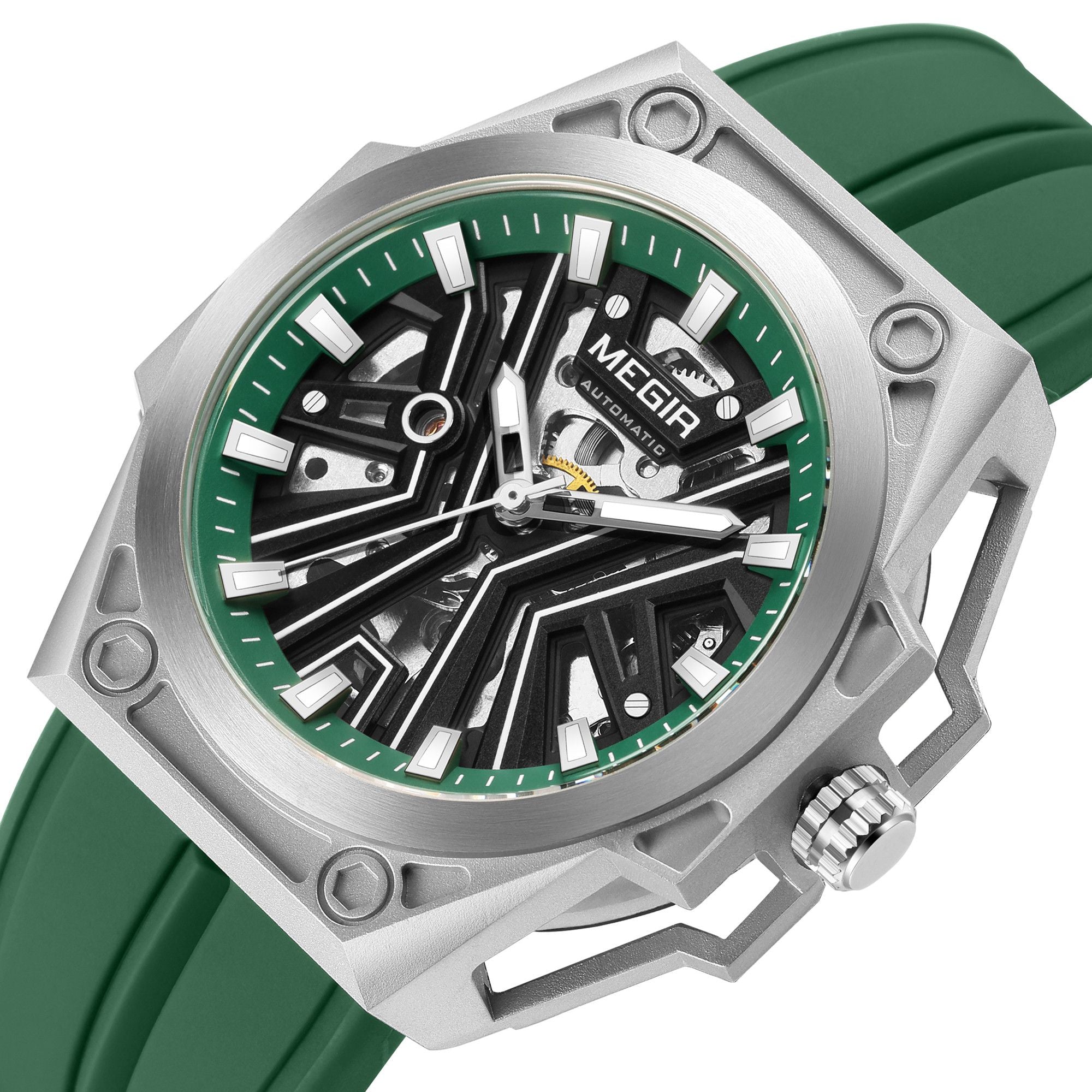 MEGIR Fashion Fully Automatic Mechanical Men's Watch Stainless Steel Case Sports Military Wristwatch Waterproof Watches Clock-16