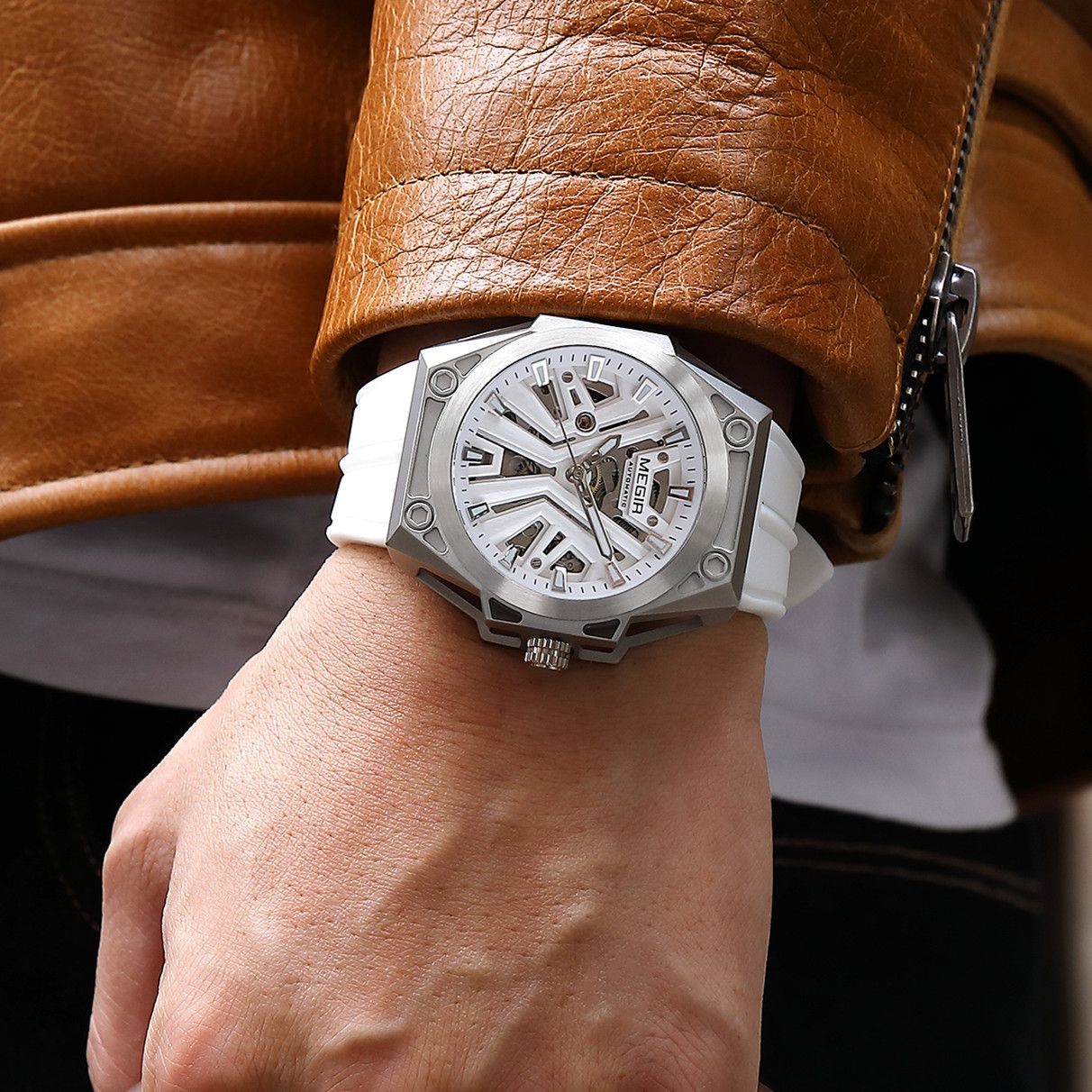 MEGIR Fashion Fully Automatic Mechanical Men's Watch Stainless Steel Case Sports Military Wristwatch Waterproof Watches Clock-4