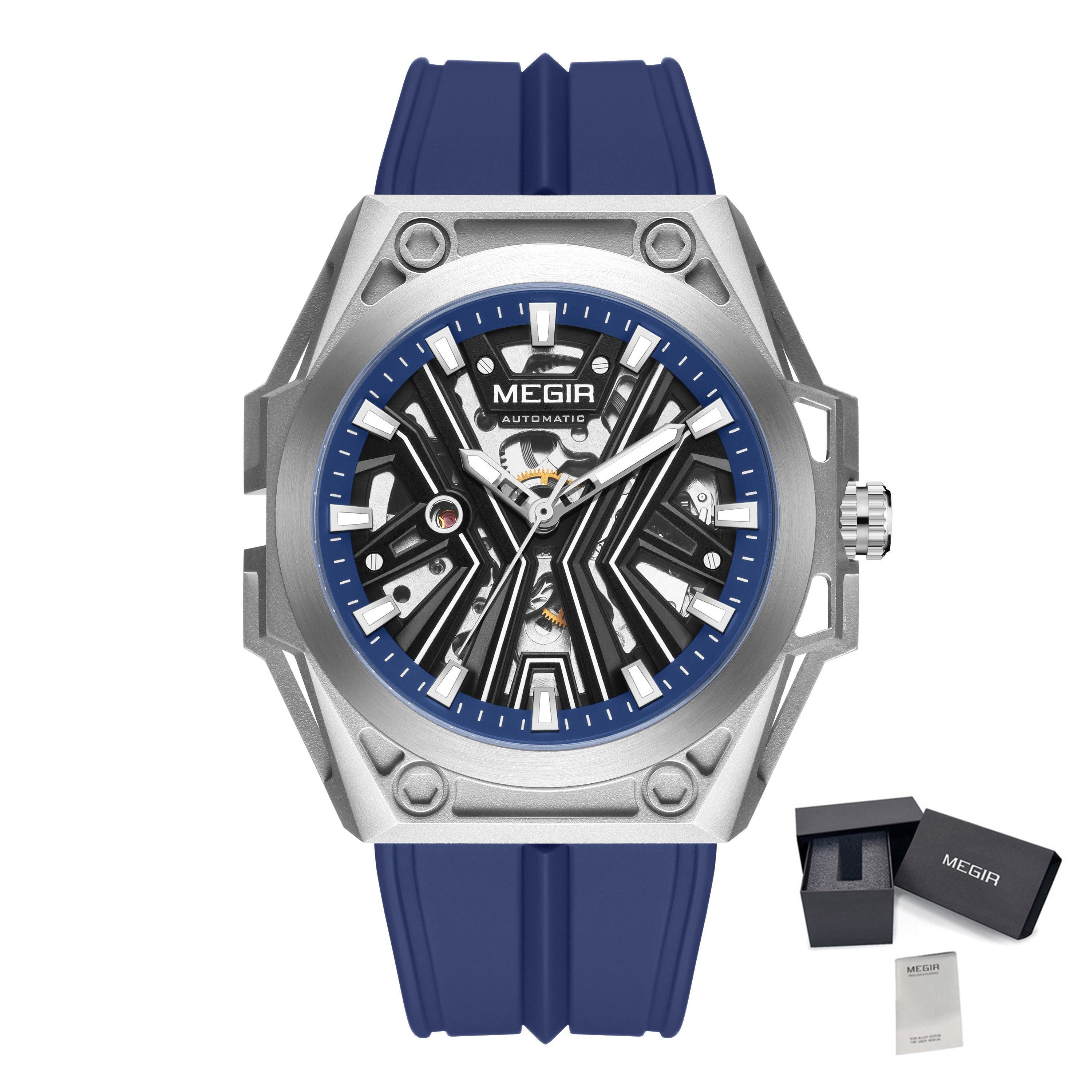 MEGIR Fashion Fully Automatic Mechanical Men's Watch Stainless Steel Case Sports Military Wristwatch Waterproof Watches Clock-20