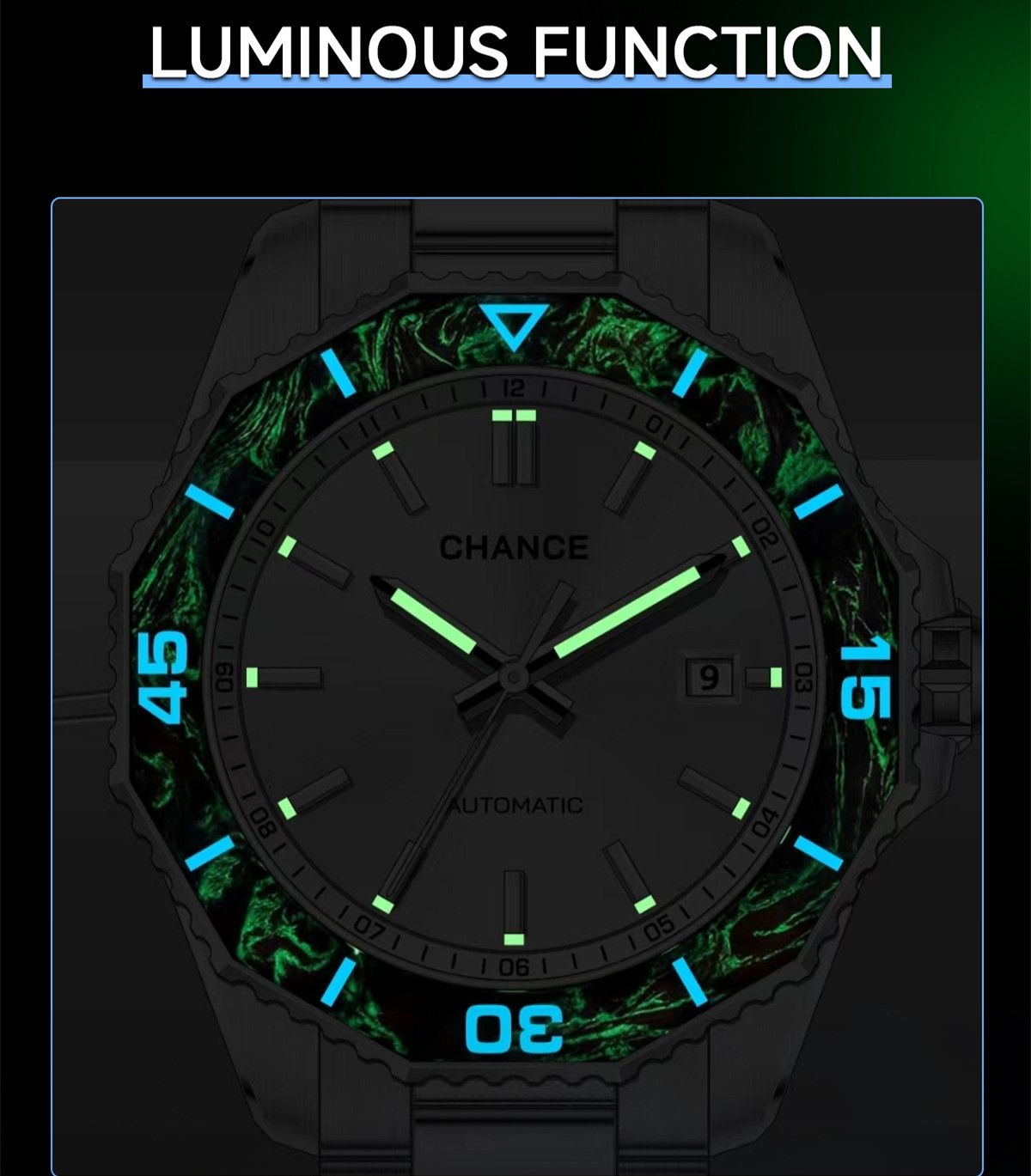 CHANCE Automatic Mechanical Watches Movement 10Bar Waterproof Stainless Steel Sapphire Glass Business Wristwatch Clock-6