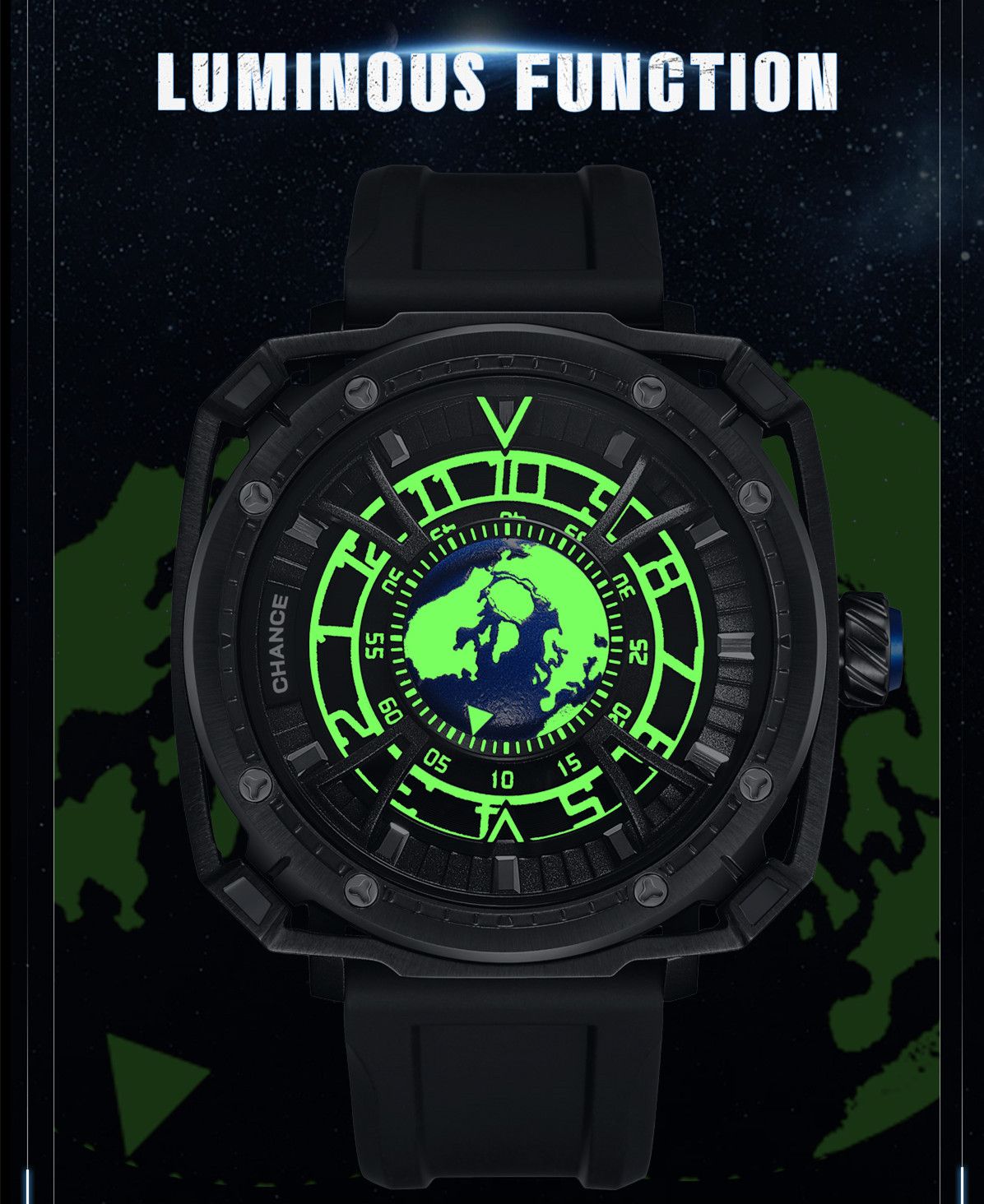 CHANCE Luxury Men Mechanical Wristwatch Automatic Watch Stainless Steel Case Sports Silicone Strap Luminous Watches Clock-3