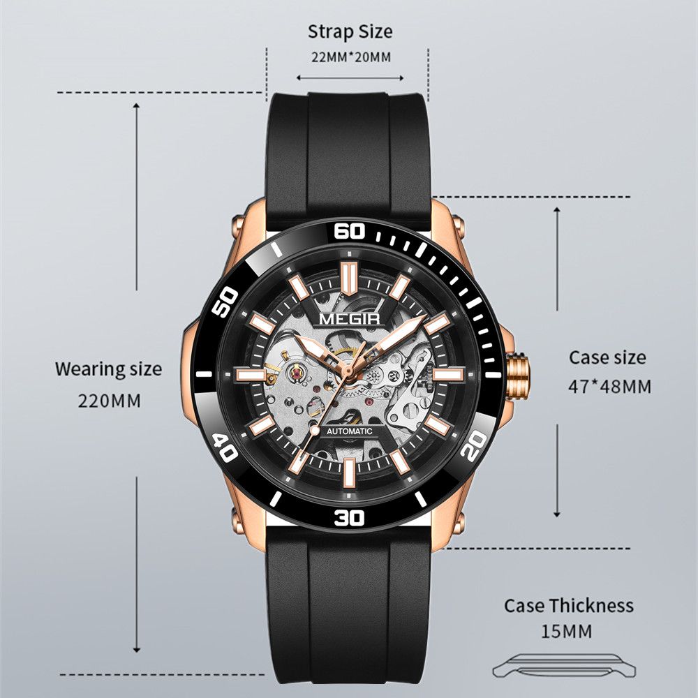 MEGIR Fashion Hollow Out Mechanical Watch for Men Stainless Steel Case Sapphire Full Automatic Wristwatch Relogio Masculino 8605-8