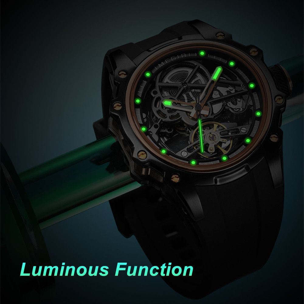 MEGIR Fashion Men's Full Automatic Watches Hollow Out Luminous Sports Mechanical Watch Waterproof Wristwatches Reloj Hombre 2243-3