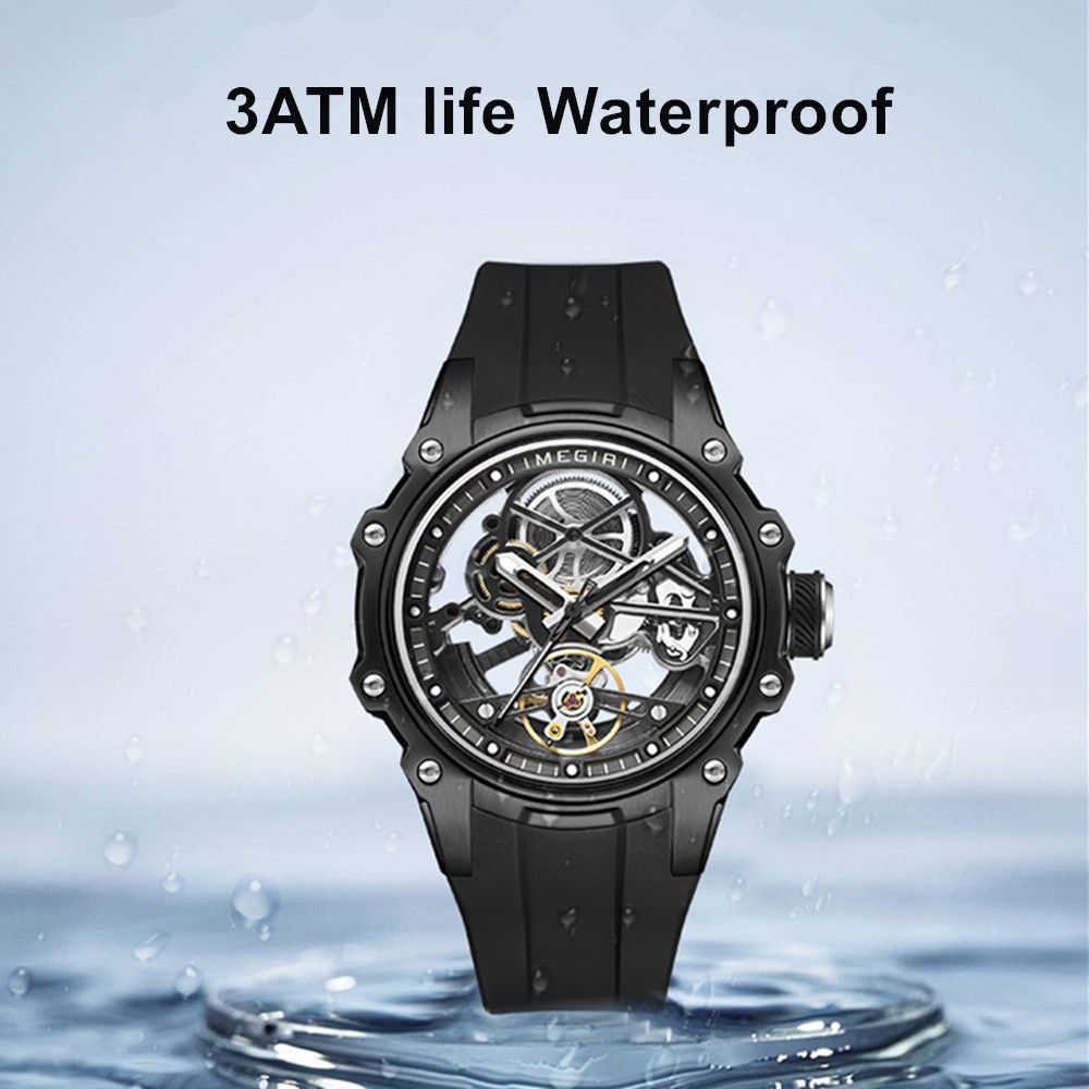 MEGIR Fashion Men's Full Automatic Watches Hollow Out Luminous Sports Mechanical Watch Waterproof Wristwatches Reloj Hombre 2243-4