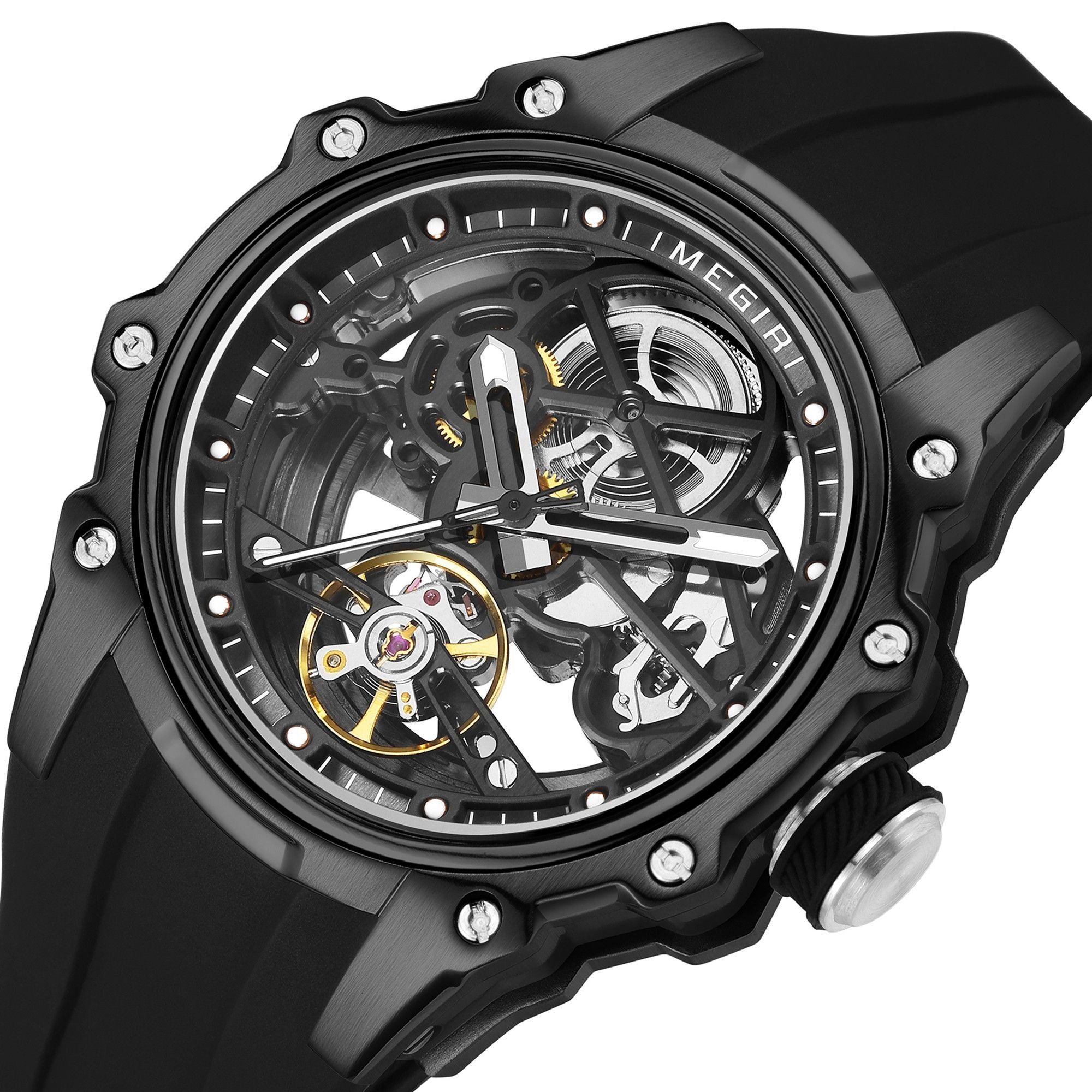 MEGIR Fashion Men's Full Automatic Watches Hollow Out Luminous Sports Mechanical Watch Waterproof Wristwatches Reloj Hombre 2243-7