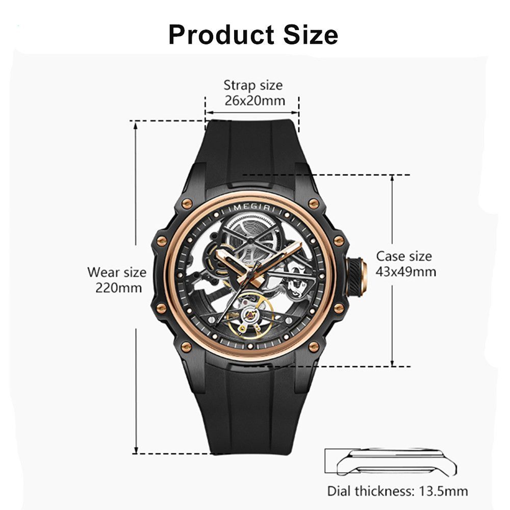 MEGIR Fashion Men's Full Automatic Watches Hollow Out Luminous Sports Mechanical Watch Waterproof Wristwatches Reloj Hombre 2243-5